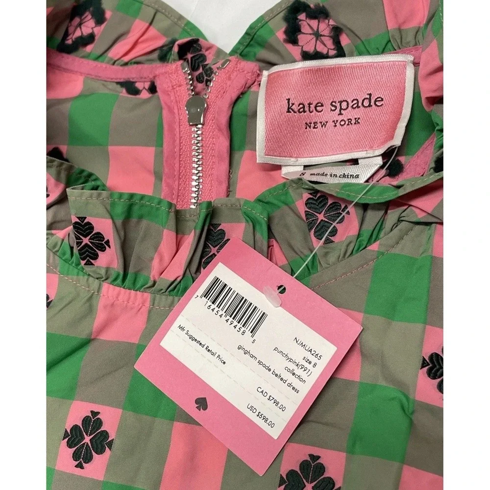 NWT Kate Spade‎ New York Green Pink Plaid Gingham Dress Women's 8 MSRP $598 - Picture 8 of 11
